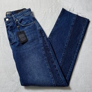 NWT Odilia Relaxed Fit High Waist Two-tone 100% Cotton Women's Jeans Size 28